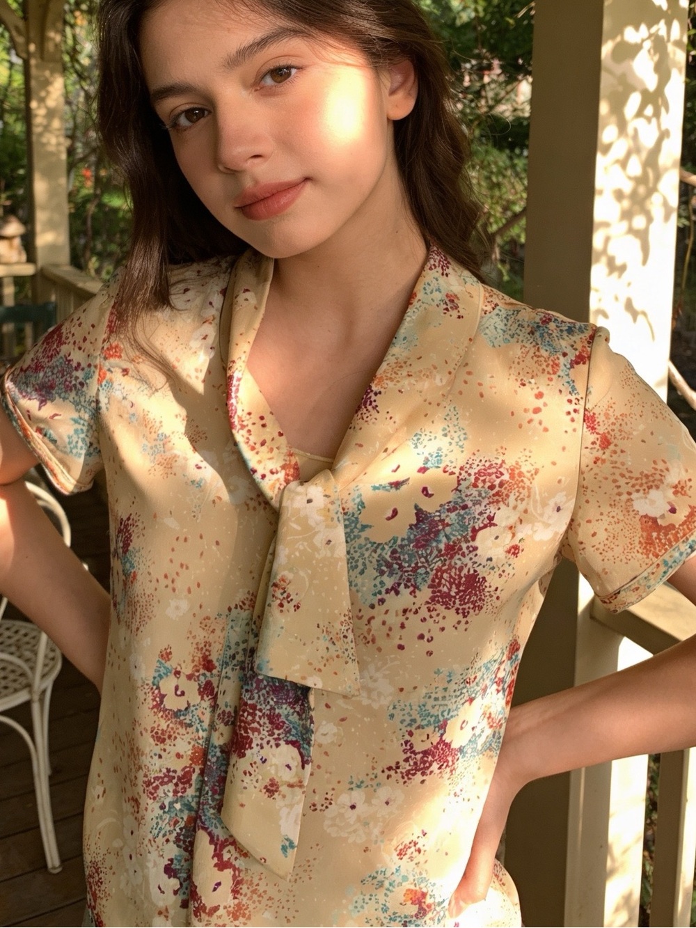 Kreations Floral Neck Tie Blouse